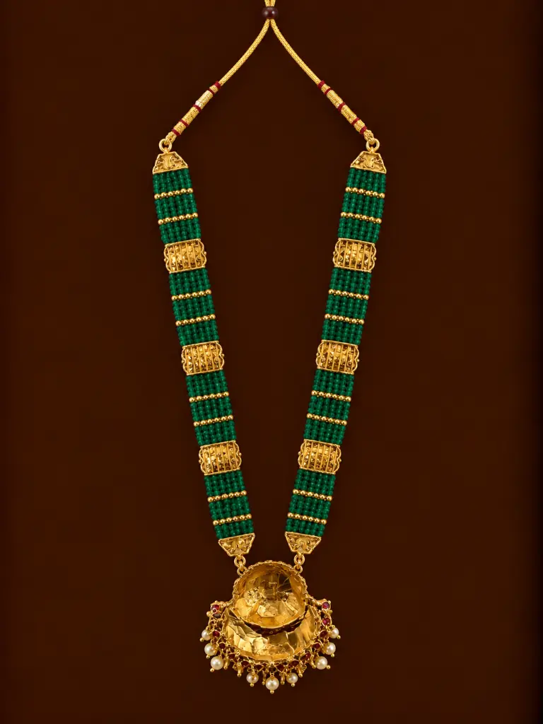 Traditional Gold and Emerald Beaded Necklace.webp