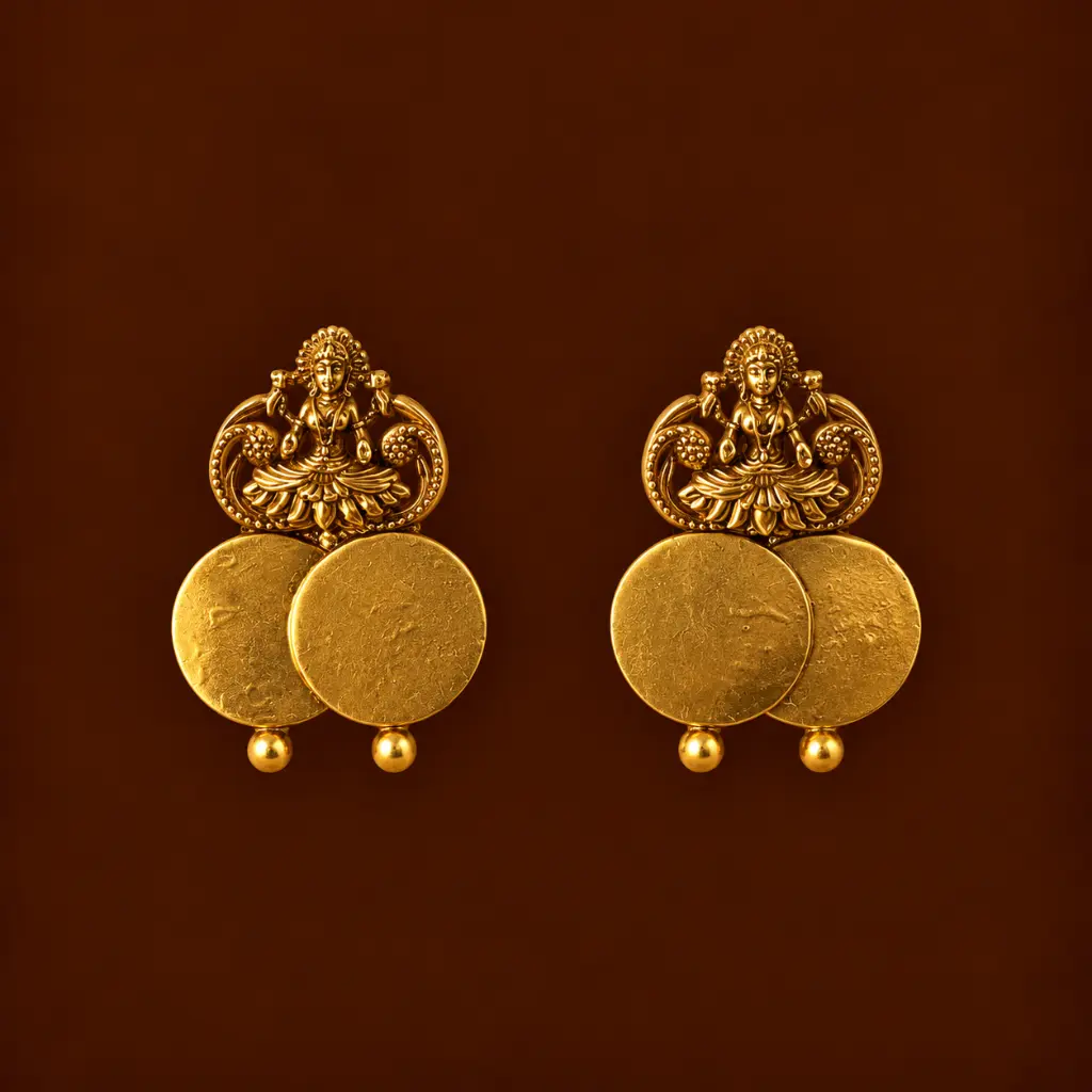 Ornate Gold Deity Coin Earrings.webp