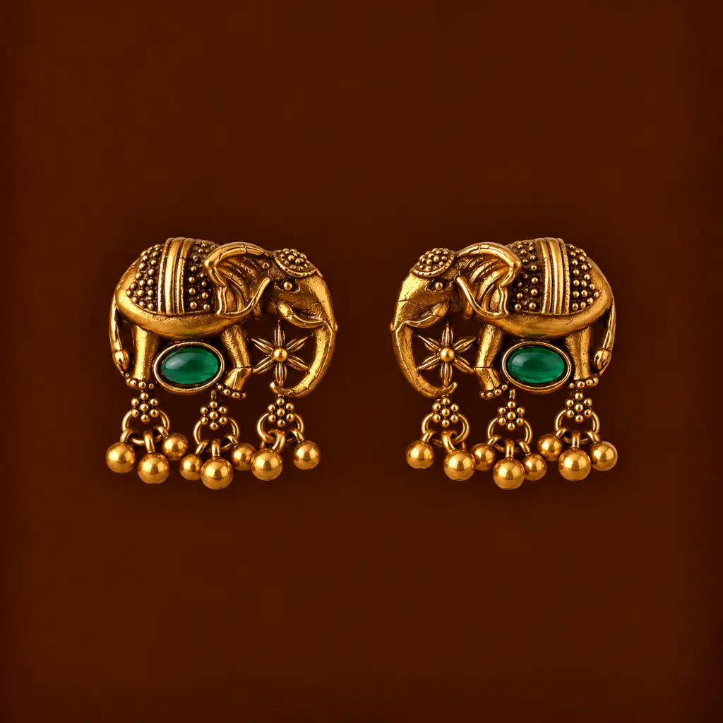 Ornate Gold Elephant Jhumka Earrings.webp