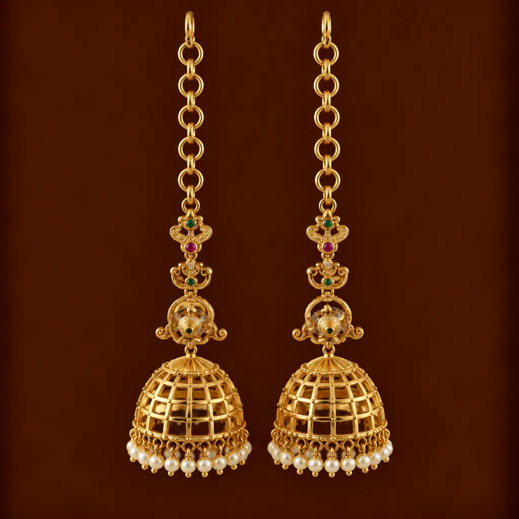 Gold Lattice Jhumka Earrings.webp