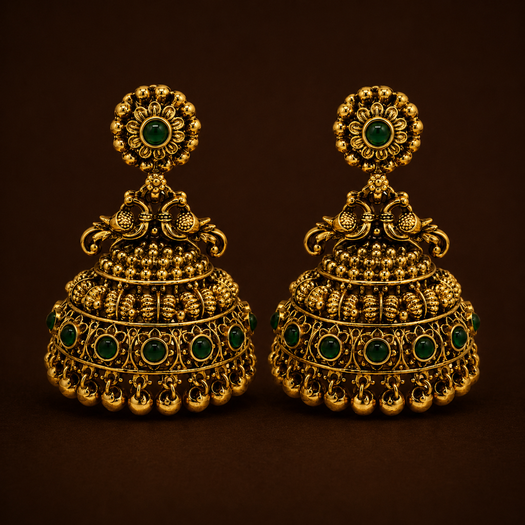 Emerald Green Antique Jhumka