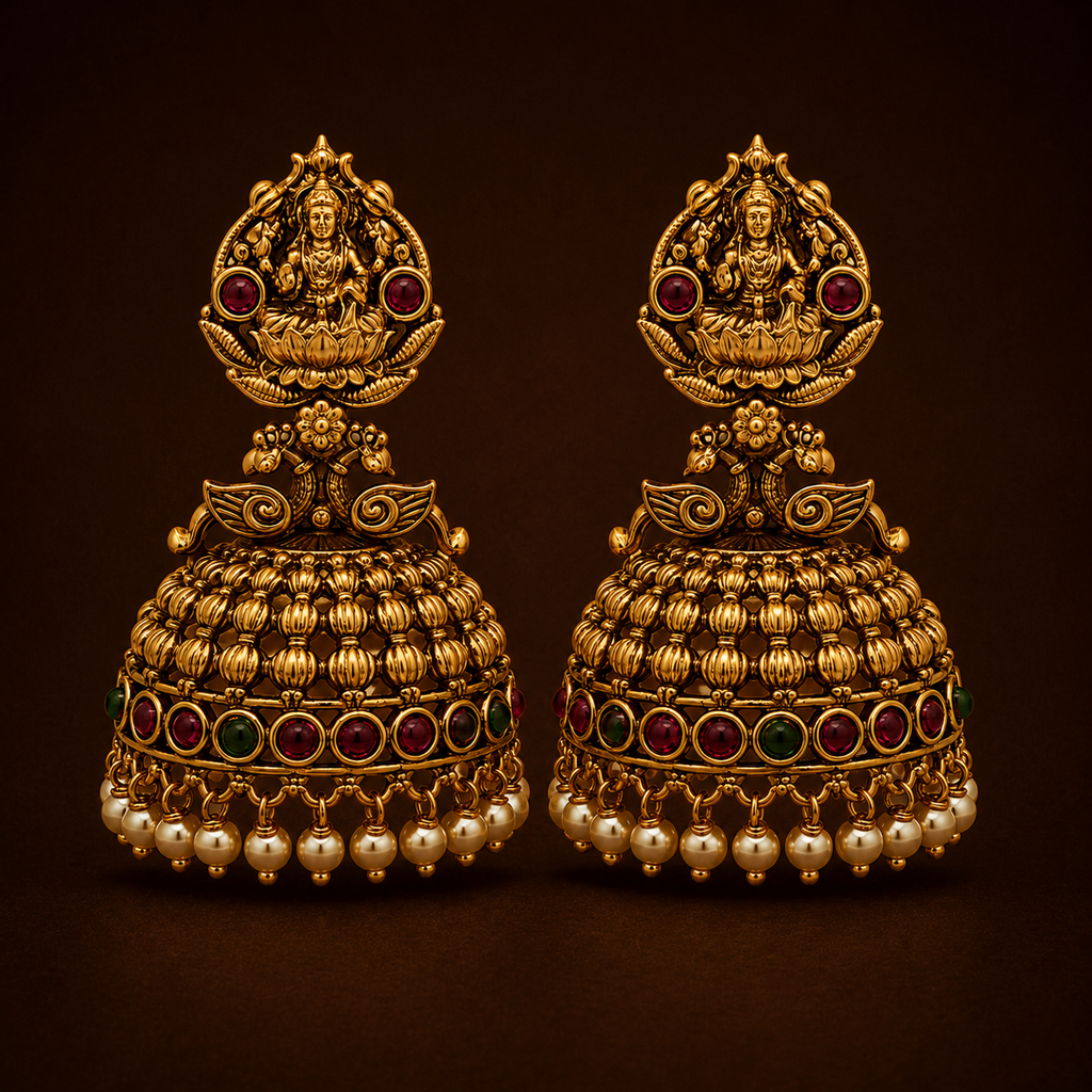 Lakshmi Motif Temple Jhumka