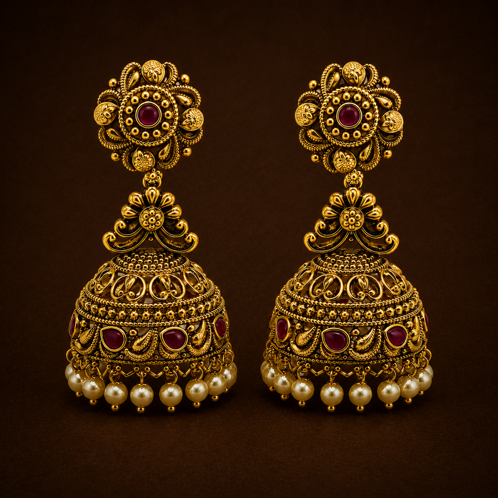 Antique Gold Floral Jhumka