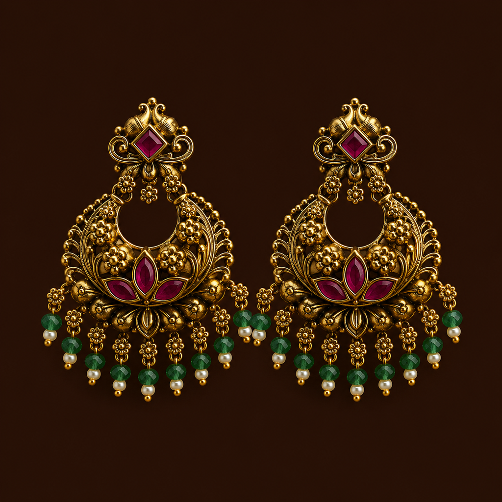 Lotus Motif Antique Chandbali