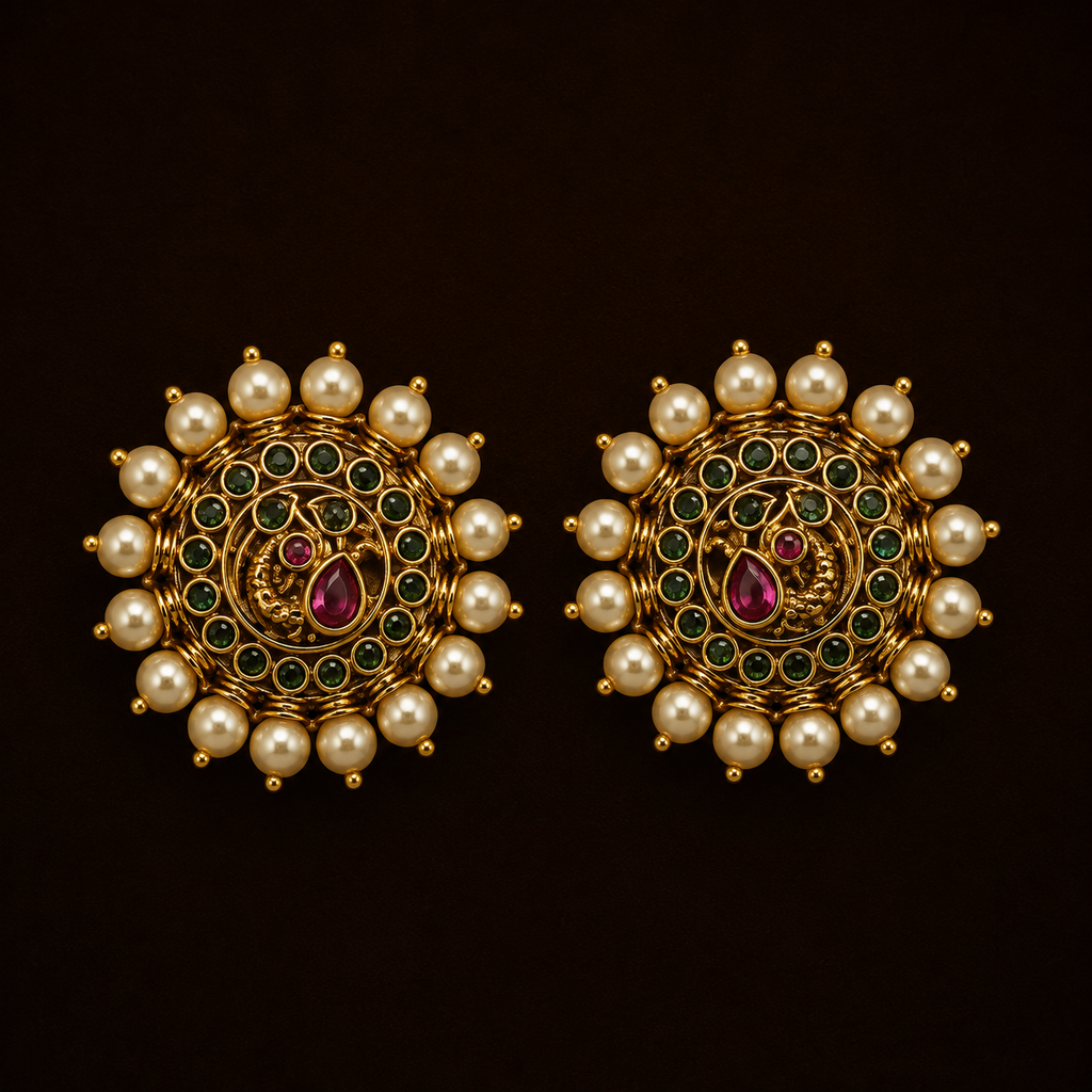 Peacock motif pearl stud