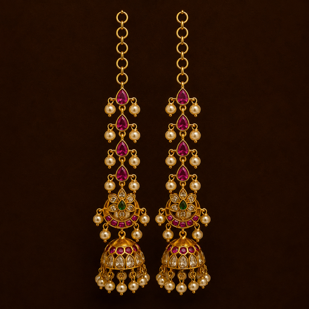 Floral pearl long earchain