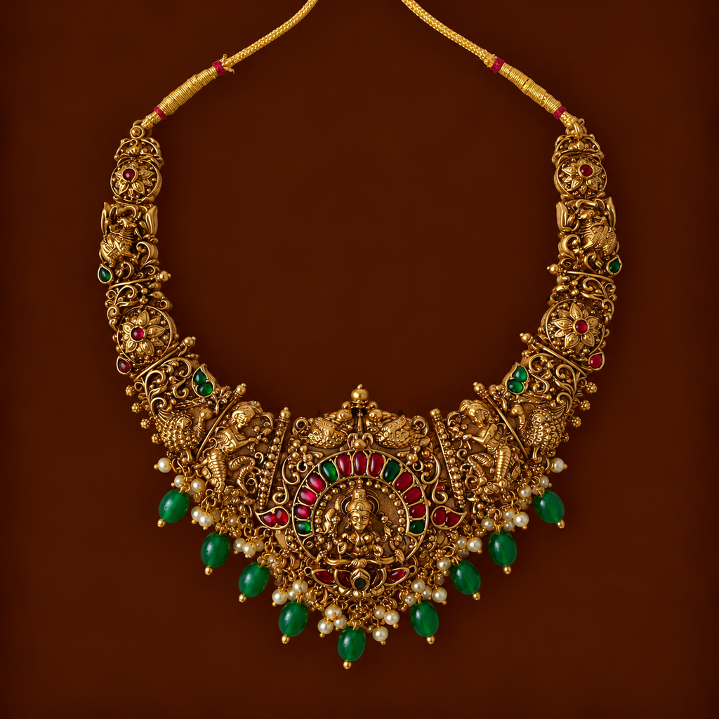 Antique Gold Temple Necklace Set - SH04